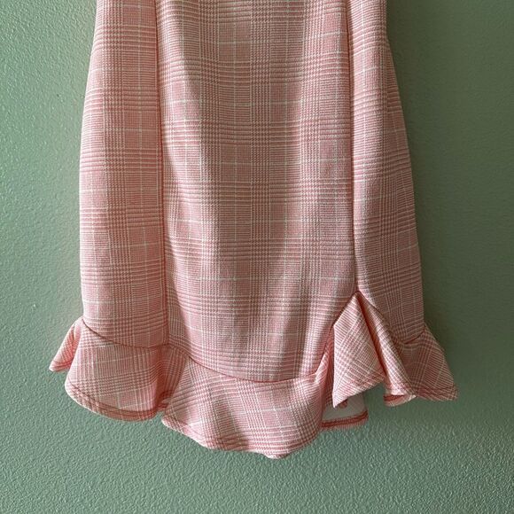 Lucy in the Sky Plaid Ruffle Bodycon Dress In Pink Tank Mini Dress Size M - Picture 3 of 7